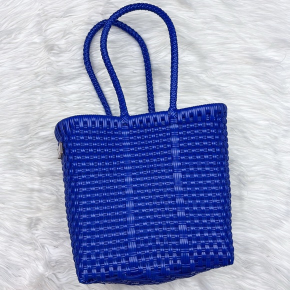 Squeeze De Citron Woven Mini Tote Bag Cobalt Blue Travel Vacation Aloha Beach